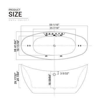 Empava-59AIS11 - 59" Freestanding Whirlpool Bathtub with Center Drain