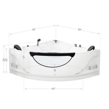 Empava 59-inch Corner Whirlpool Tub with LED Lights and Thermostatic Control