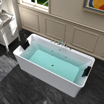 67" Rectangular Freestanding Tub | Whirlpool Jets & Center Drain | EMPV-67AIS03
