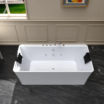 67" Rectangular Freestanding Tub | Whirlpool Jets & Center Drain | EMPV-67AIS03