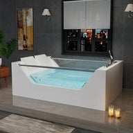 EMPV-71PRO01 71" L X 48" W X 24" H Freestanding Combo Massage Whirlpool Inline Heater 2-Person Bathtub with Dual Glass Design