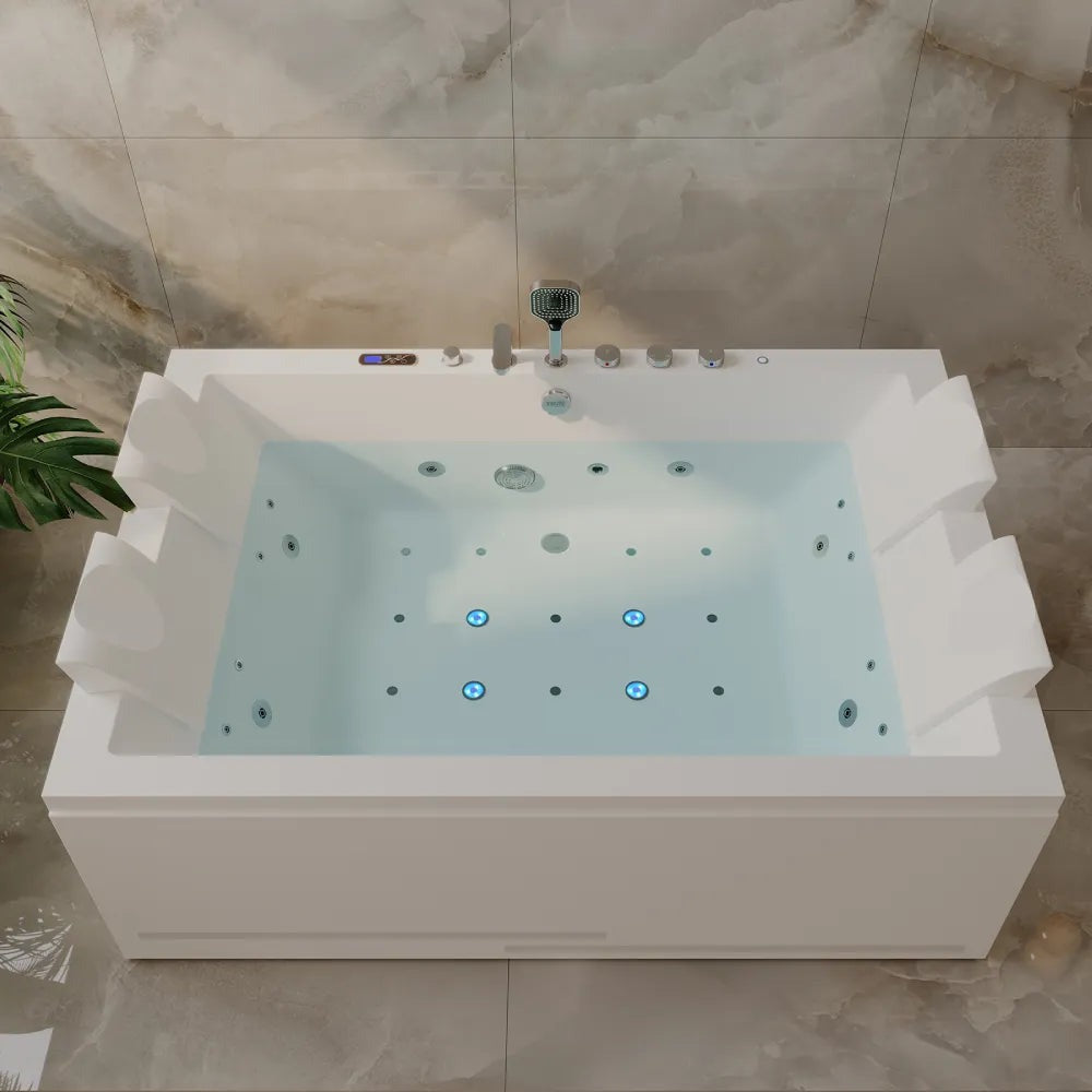 EMPV-71PRO05 71" Alcove Dual Massage Whirlpool Inline Heater 2-Person Bathtub with Revi-skin Therapy