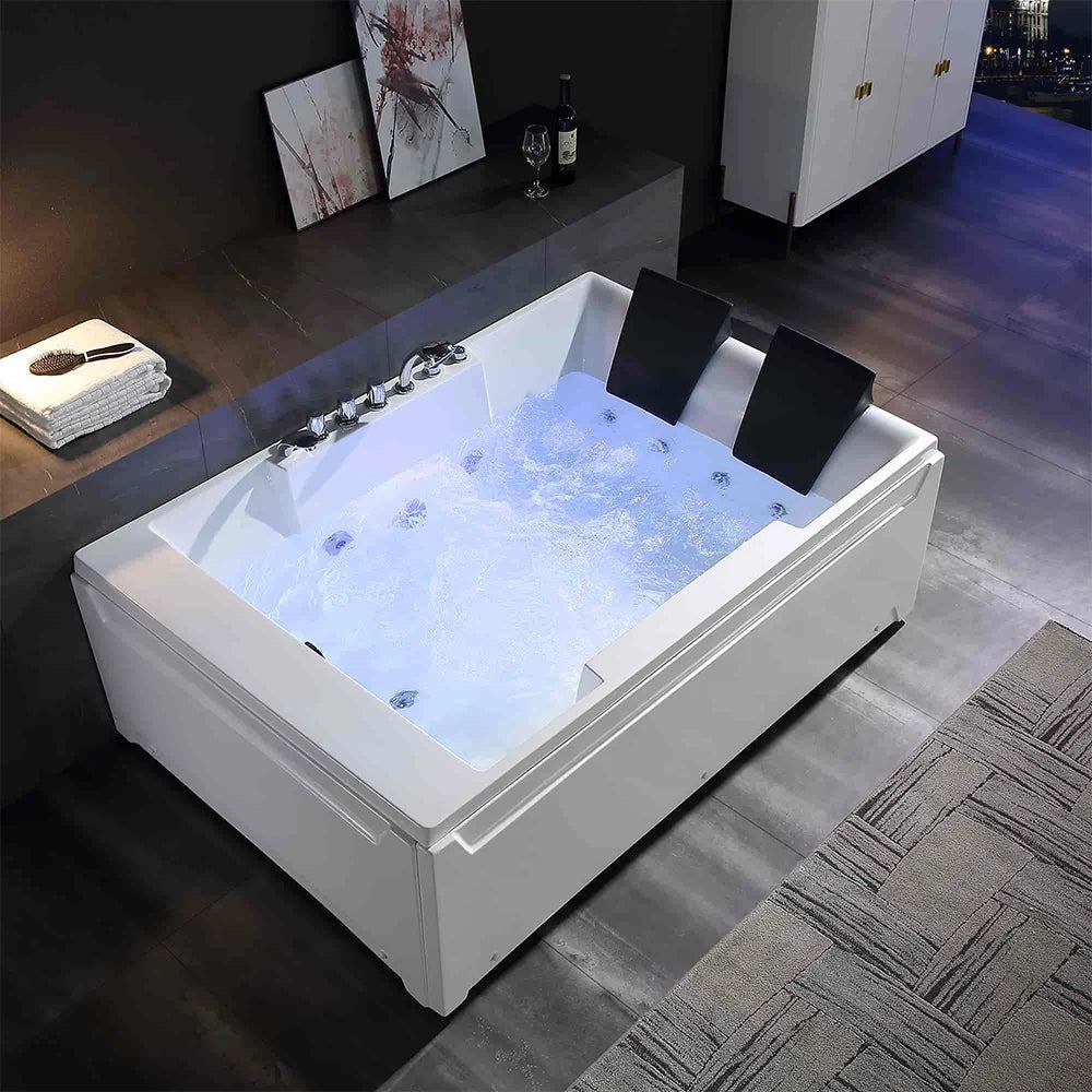 Empava EMPV-72JT367LED 72” Luxury 2-Person Alcove Whirlpool Tub | 177 Gallon LED Hydrotherapy