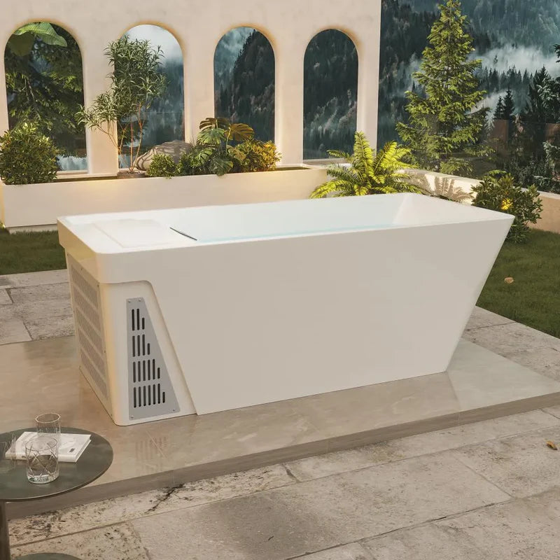 Empava EMPV-79CLF02 | 79-Inch White Acrylic Freestanding Cold Plunge Bathtub with Right Drain