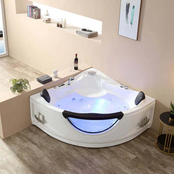 Empava 59-inch Corner Whirlpool Tub with LED Lights and Thermostatic Control