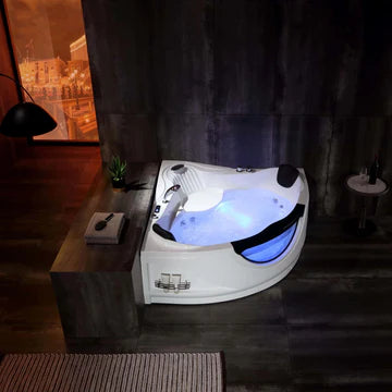 Empava 59-inch Corner Whirlpool Tub with LED Lights and Thermostatic Control