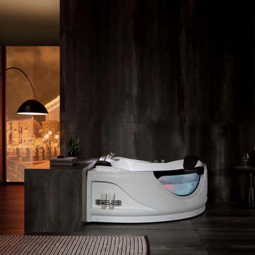 Empava 59-inch Corner Whirlpool Tub with LED Lights and Thermostatic Control