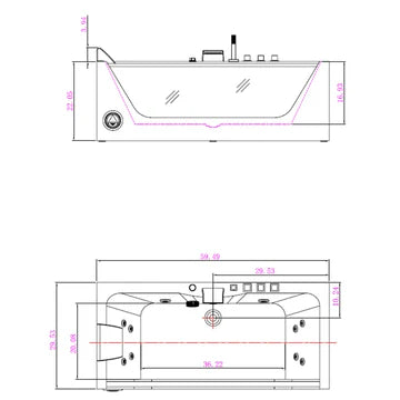 Empava EMPV-59JT408LED 59" Alcove Whirlpool LED Bathtub with Center Drain