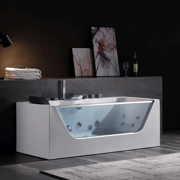 Empava EMPV-59JT408LED 59" Alcove Whirlpool LED Bathtub with Center Drain