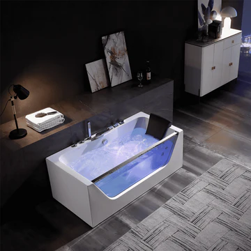 Empava EMPV-59JT408LED 59" Alcove Whirlpool LED Bathtub with Center Drain