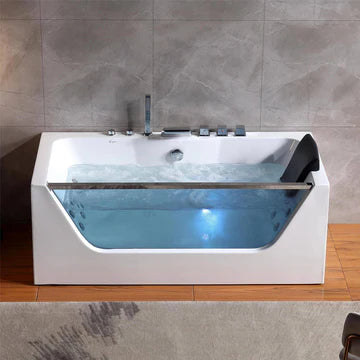 Empava EMPV-59JT408LED 59" Alcove Whirlpool LED Bathtub with Center Drain