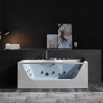 Empava EMPV-59JT408LED 59" Alcove Whirlpool LED Bathtub with Center Drain