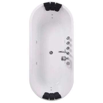 67" Freestanding Center Drain Tub | Whirlpool Jets & Dual Headrest