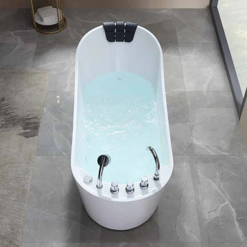 67" Textured Freestanding Tub | Whirlpool Jets & Reversible Drain