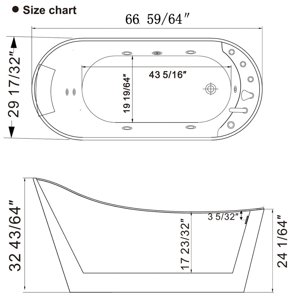 Empava 67" High-Back Slipper Whirlpool Bathtub | 7 Hydro-Massage Jets | EMPV-67AIS09