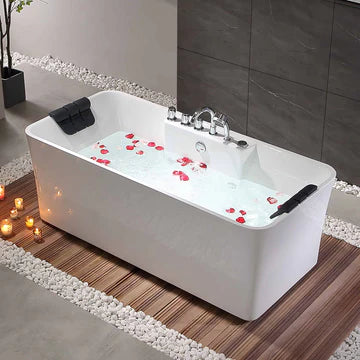 67" Rectangular Whirlpool Bathtub With Center Drain & Dual Headrest | EMPV-67AIS16
