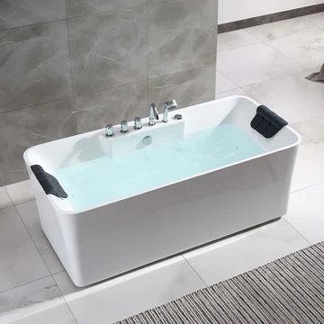 67" Rectangular Whirlpool Bathtub With Center Drain & Dual Headrest | EMPV-67AIS16