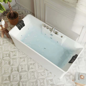 67" Rectangular Whirlpool Bathtub With Center Drain & Dual Headrest | EMPV-67AIS16