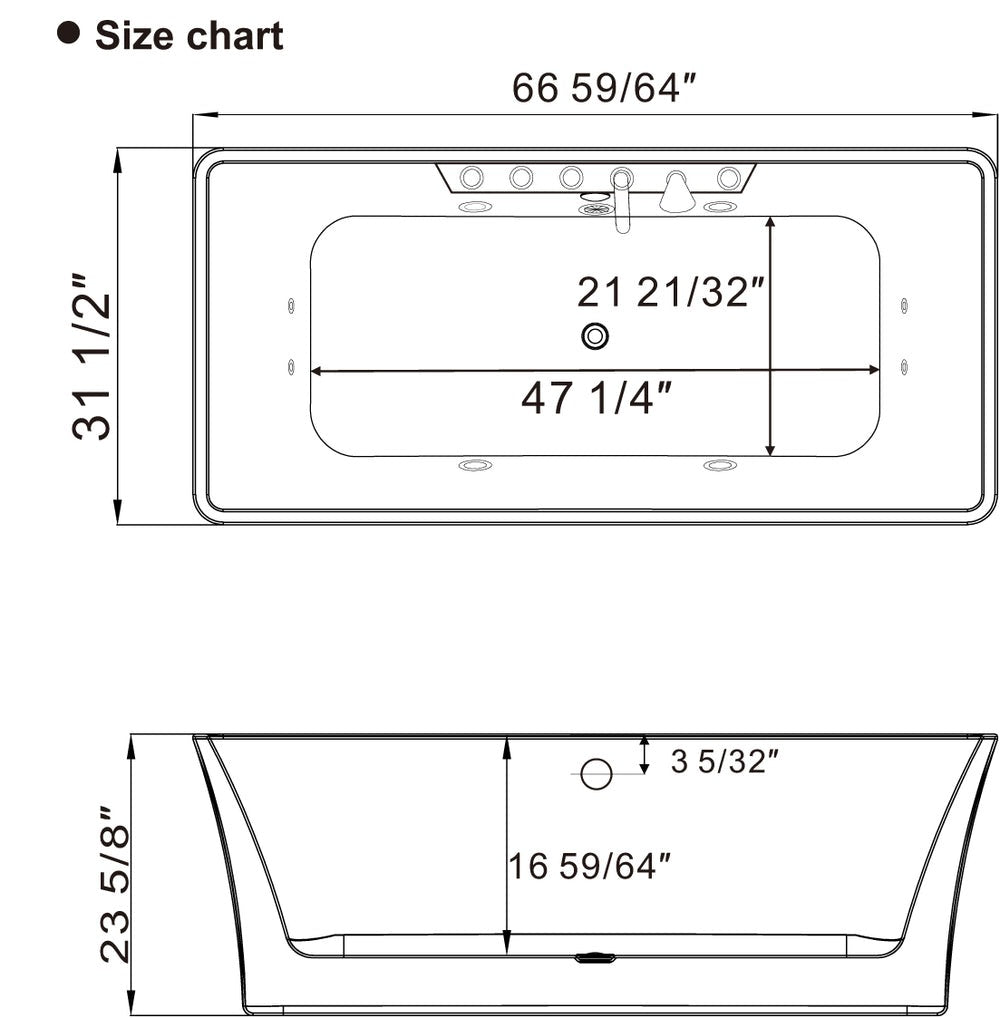 Empava 67" Freestanding Rectangle Whirlpool Bathtub | 8 Jets | EMPV-67AIS16