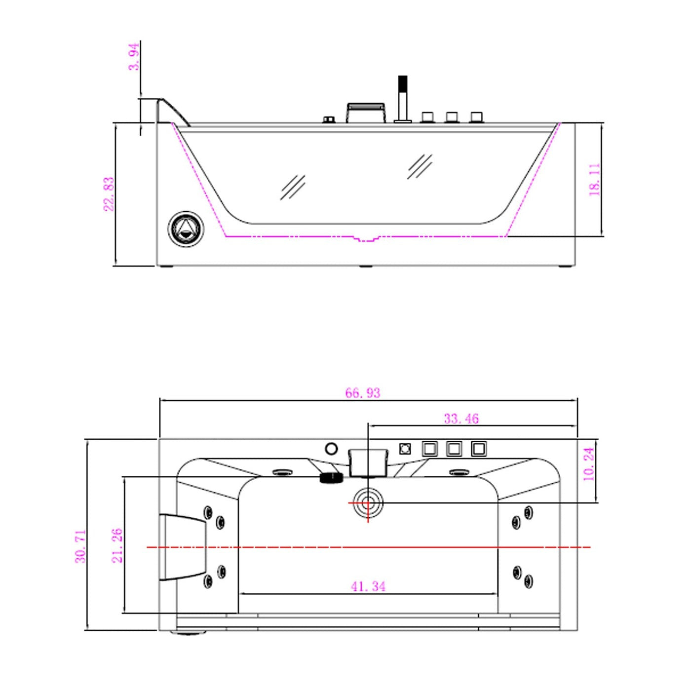 Empava 67" Modern Alcove Whirlpool Bathtub | 11 Jets | EMPV-67JT408LED