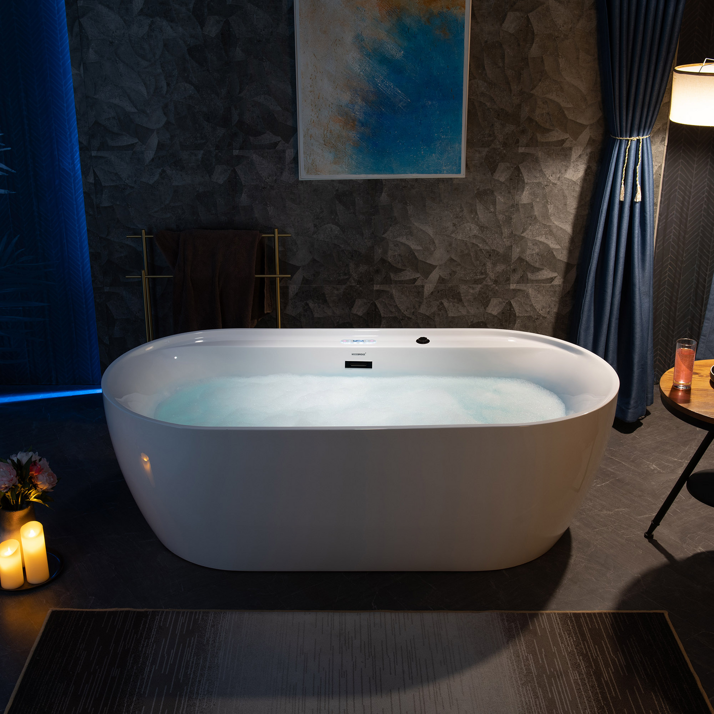WOODBRIDGE BM500 | 72" x 35-3/8" Whirlpool and Air Bath Heated Soaking Combination Tub with Adjustable Speed Air Blower and Digital Control Panel, Matte Black Finish Trim and Drain Set