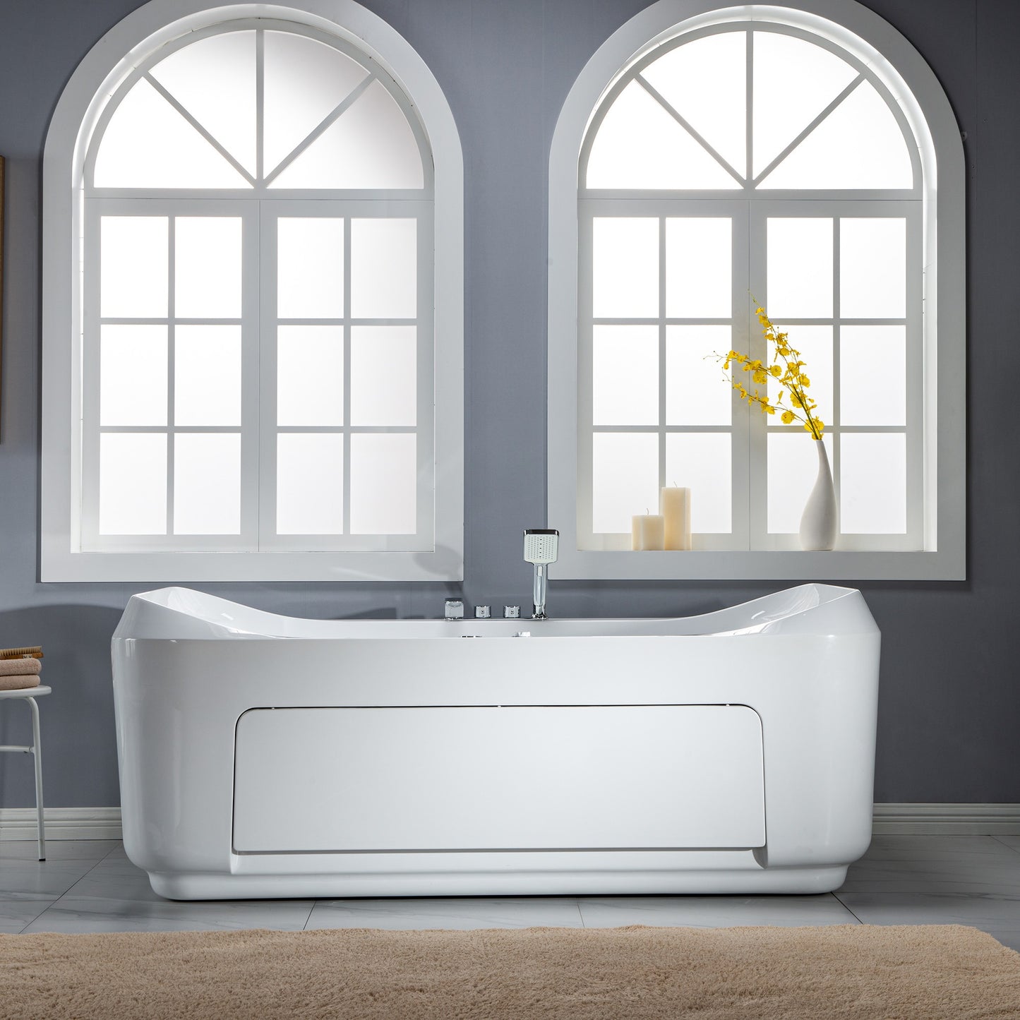 WOODBRIDGE B0091 - 70-2/3"L x 47"W Freestanding Hydrotherapy Whirlpool and Air Bath Heated Soaking Combo Massage Bathtub with Adjustable Speed Air Blower and Digital Control Panel