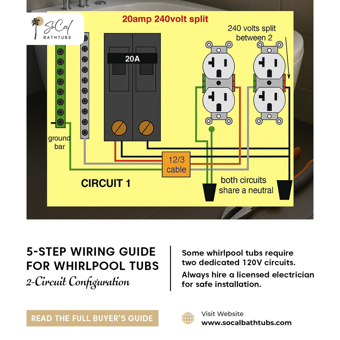 5 Step Wiring Instructions for 2 Circuit Configurations For Whirlpool Tubs