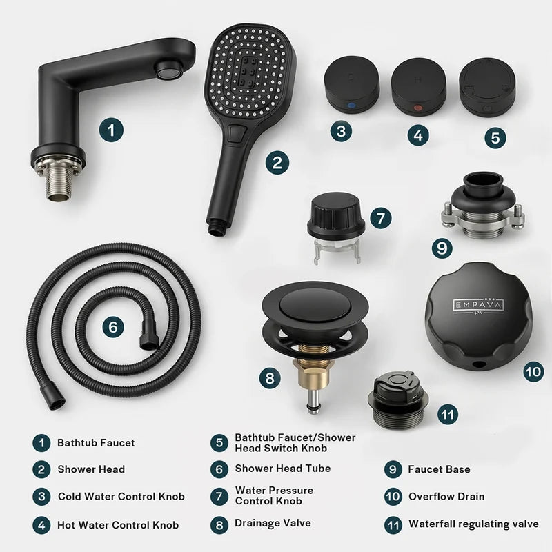 Bathtub Faucet Fixtures For Empava EMPV-71PRO02 Whirlpool Tubs