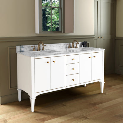 WOODBRIDGE Roma 61" | Double Bathroom Vanity | with Carrara Marble Top, Solid Wood Cabinet, Espresso & White Finish & Gold Hardware