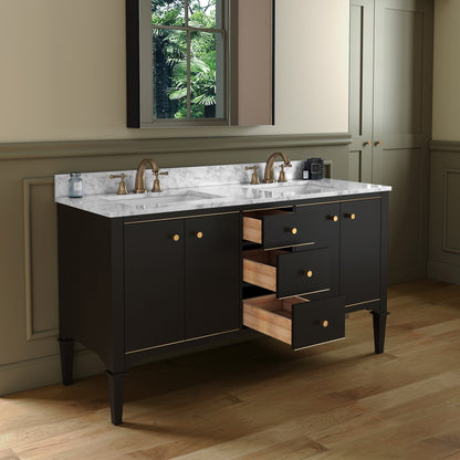 WOODBRIDGE Roma 61" | Double Bathroom Vanity | with Carrara Marble Top, Solid Wood Cabinet, Espresso & White Finish & Gold Hardware