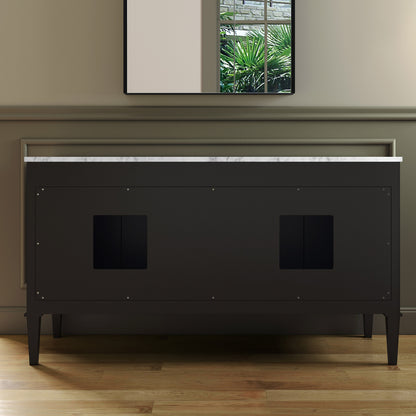 WOODBRIDGE Roma 61" | Double Bathroom Vanity | with Carrara Marble Top, Solid Wood Cabinet, Espresso & White Finish & Gold Hardware