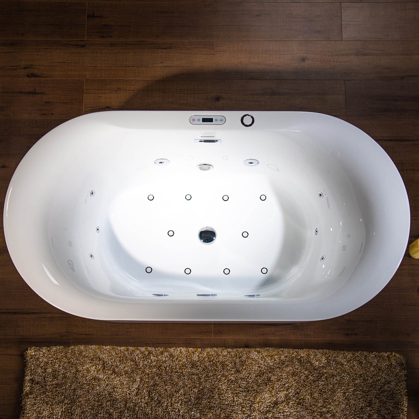 WOODBRIDGE BJ100 59" x 31-1/2" Whirlpool Water Jetted + Air Bubble Freestanding Heated Soaking Combo Bathtub with LED Controls