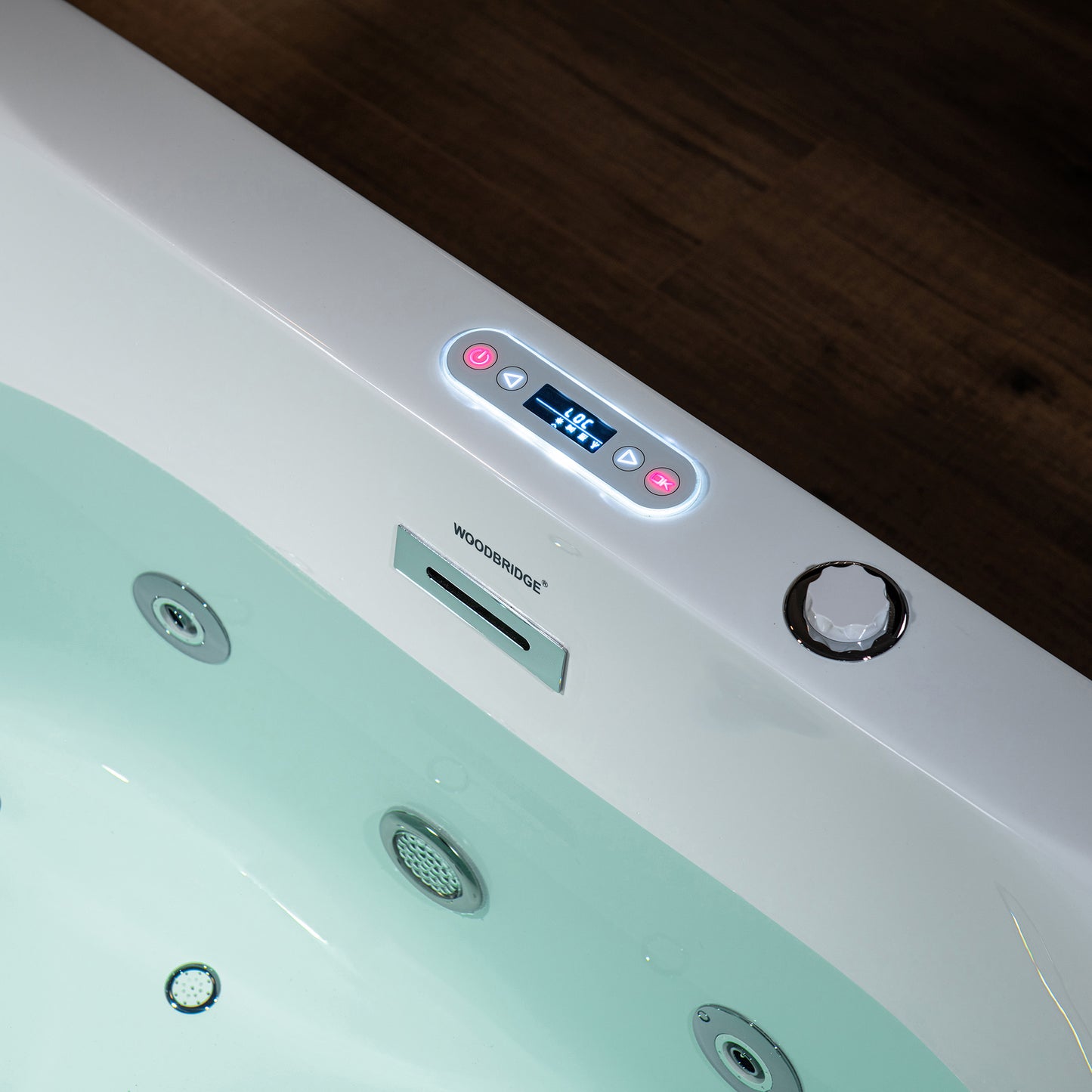 WOODBRIDGE BJ100 59" x 31-1/2" Whirlpool Water Jetted + Air Bubble Freestanding Heated Soaking Combo Bathtub with LED Controls