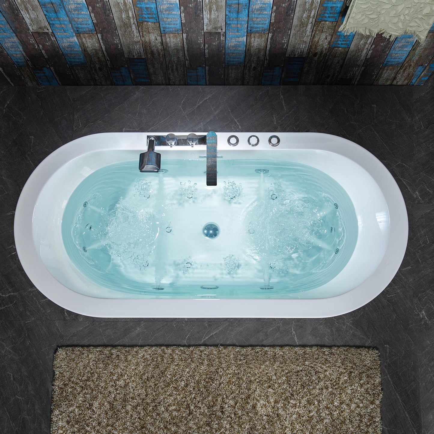 WOODBRIDGE BJ200+F0041CH - 66-1/2" x 31-7/8" Whirlpool Water Jetted and Air Bubble Freestanding Heated Soaking Combination Bathtub with Tub Filler