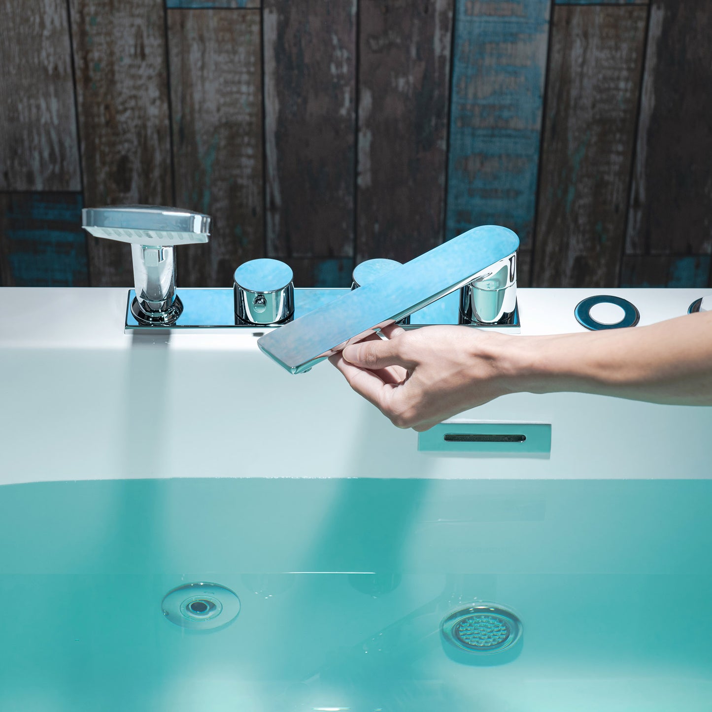 WOODBRIDGE BJ200+F0041CH - 66-1/2" x 31-7/8" Whirlpool Water Jetted and Air Bubble Freestanding Heated Soaking Combination Bathtub with Tub Filler