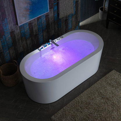 66" Heated Tub with Tub Filler With Dual Jet Combo Freestanding
