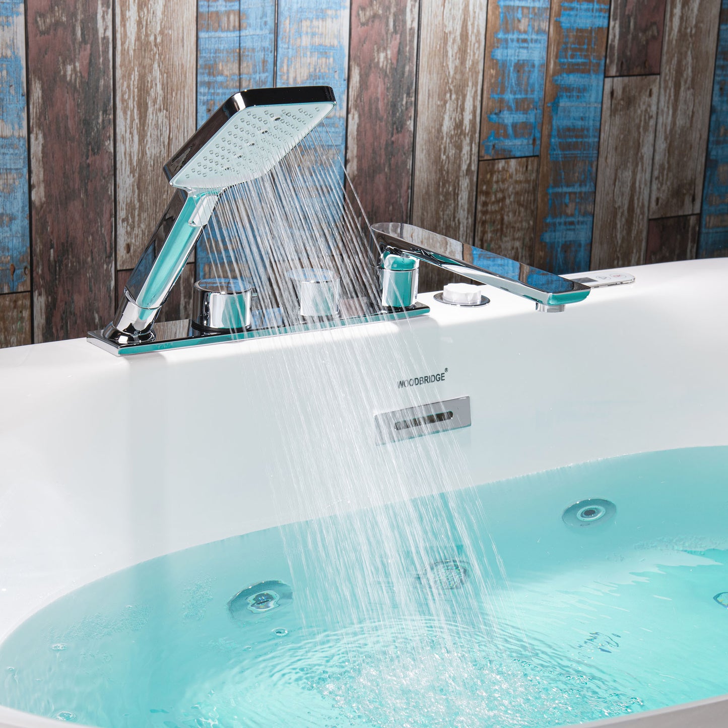 Woodbridge BJ100+F0041CH - 59" x 31-1/2" Whirlpool Combo Water Jetted and Air Bubble Freestanding Heated Bathtub LED Control Panel & Inline Heater
