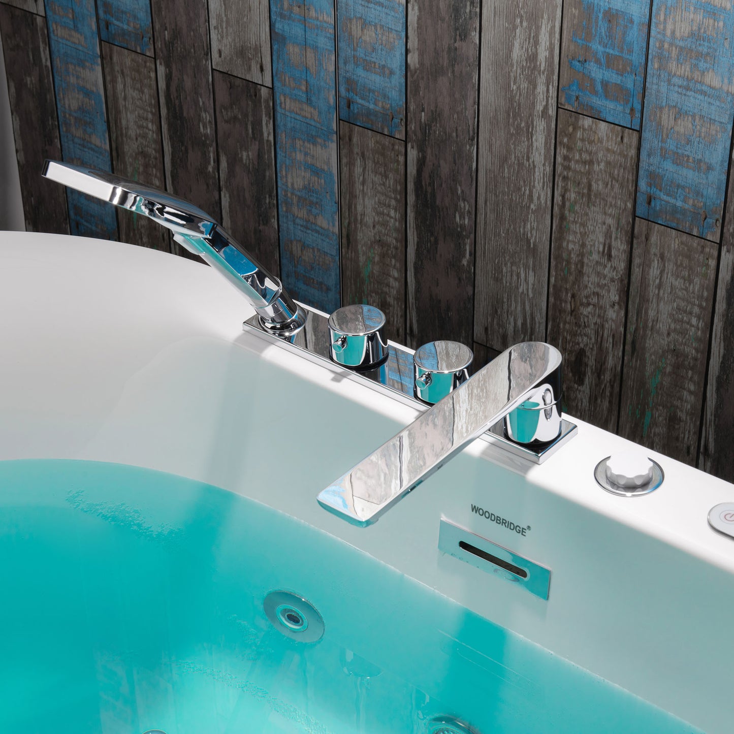Woodbridge BJ100+F0041CH - 59" x 31-1/2" Whirlpool Combo Water Jetted and Air Bubble Freestanding Heated Bathtub LED Control Panel & Inline Heater