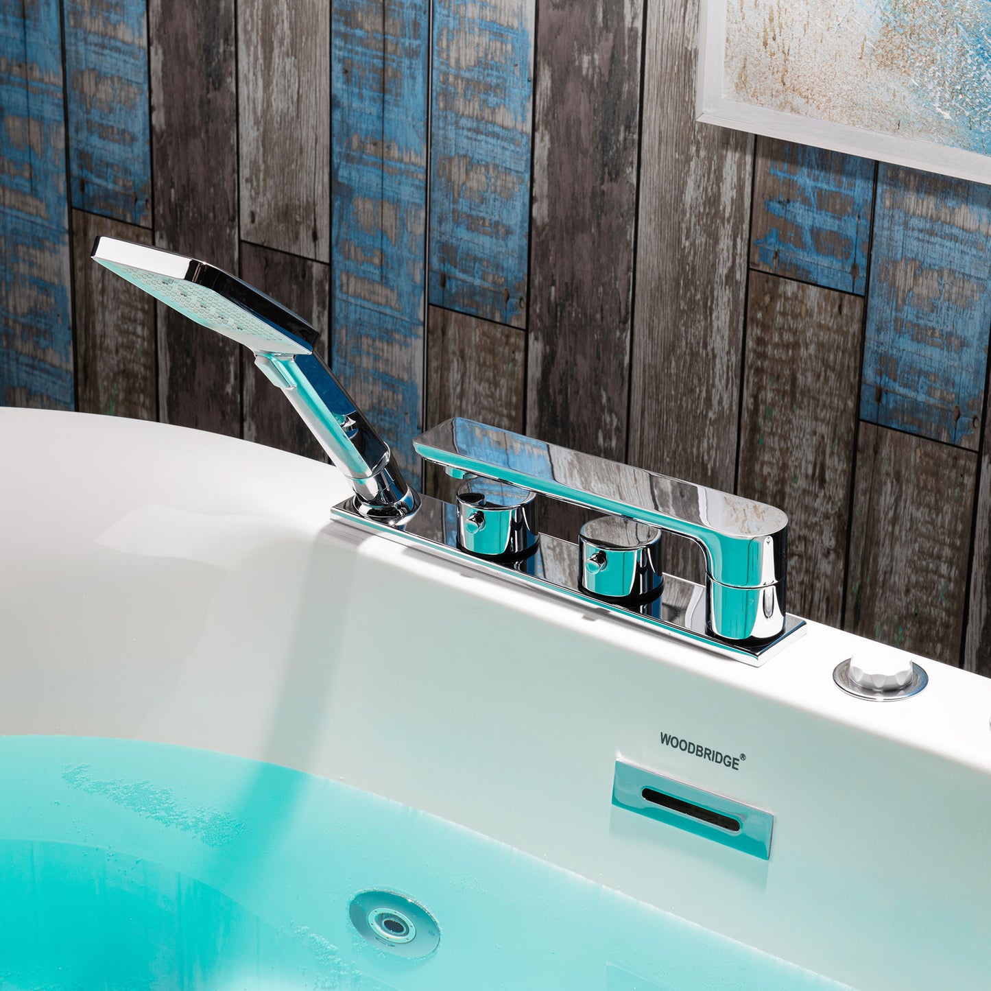 Woodbridge BJ100+F0041CH - 59" x 31-1/2" Whirlpool Combo Water Jetted and Air Bubble Freestanding Heated Bathtub LED Control Panel & Inline Heater