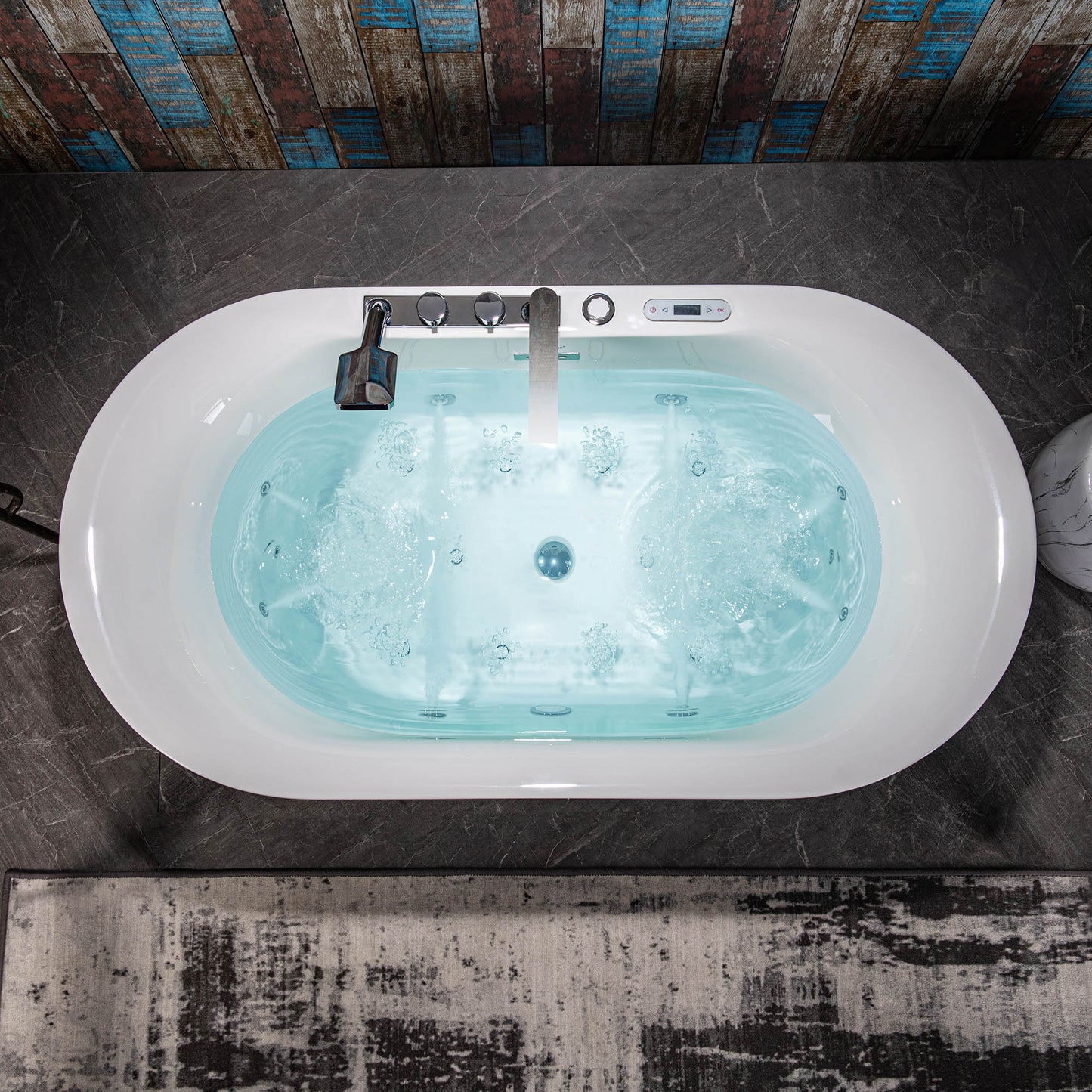 Woodbridge BJ100+F0041CH - 59" x 31-1/2" Whirlpool Combo Water Jetted and Air Bubble Freestanding Heated Bathtub LED Control Panel & Inline Heater