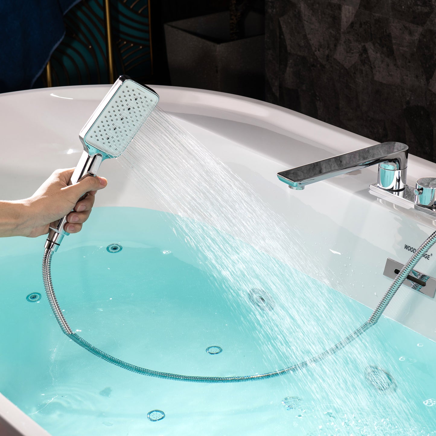 WOODBRIDGE BJ500+F0041CH 72" Whirlpool + Air Bubble Heated Soaking Tub with Adjustable Speed Air Blower & Pre-Installed Tub Filler and LED Control Panel