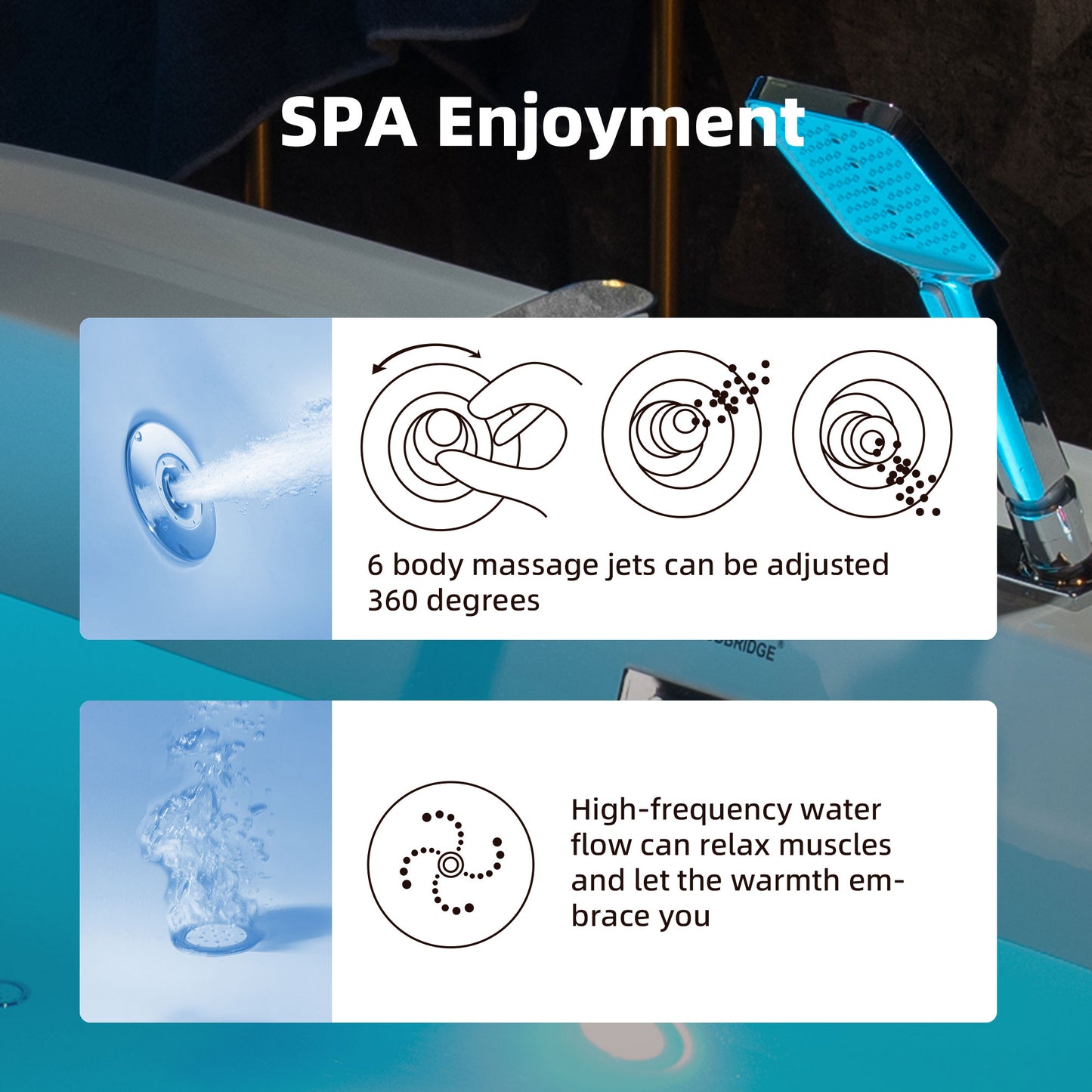 WOODBRIDGE BJ500+F0041CH 72" Whirlpool + Air Bubble Heated Soaking Tub with Adjustable Speed Air Blower & Pre-Installed Tub Filler and LED Control Panel