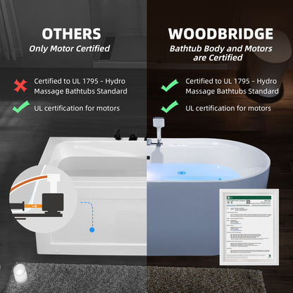 Woodbridge BJ500+F0041CH | 72" Luxury Combo Jetted Bathtub | Heated with Integrated Faucet
