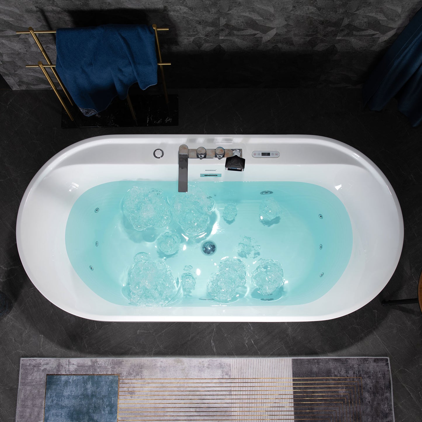 WOODBRIDGE BJ500+F0041CH 72" Whirlpool + Air Bubble Heated Soaking Tub with Adjustable Speed Air Blower & Pre-Installed Tub Filler and LED Control Panel