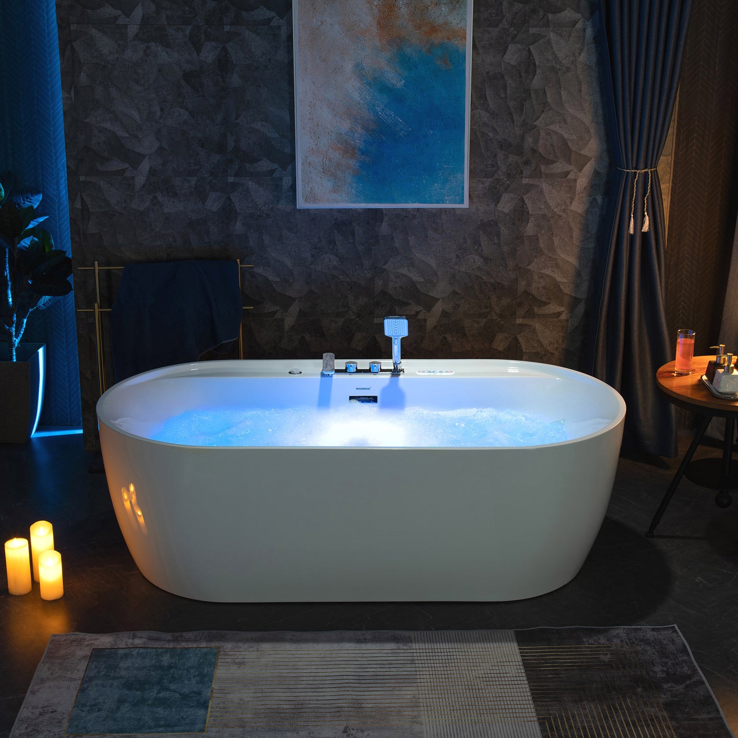 WOODBRIDGE BJ500+F0041CH 72" Whirlpool + Air Bubble Heated Soaking Tub with Adjustable Speed Air Blower & Pre-Installed Tub Filler and LED Control Panel