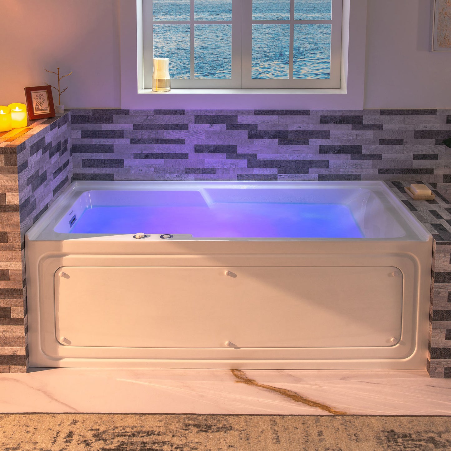 WOODBRIDGE BS6030L - 60" Alcove Rectangular Whirlpool Tub with Left Drain, Inline Heater, and Chrome Pop-up Drain