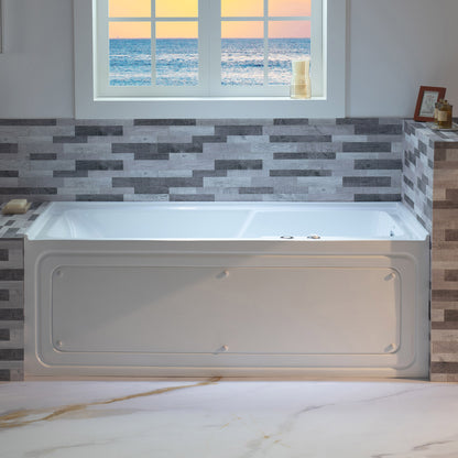 WOODBRIDGE BS6030R - 60"x 30"x 21-5/8" Alcove Rectangular Whirlpool Tub with Right Drain, CHROME Pop-Up Drain AND Inline Heater Included