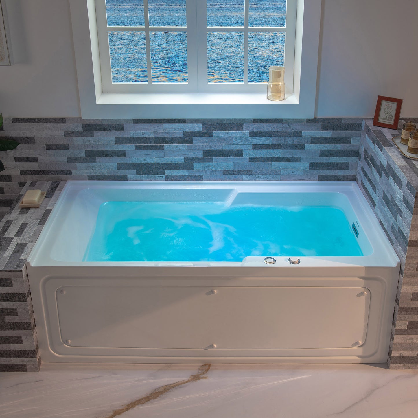 WOODBRIDGE BS6030R - 60"x 30"x 21-5/8" Alcove Rectangular Whirlpool Tub with Right Drain, CHROME Pop-Up Drain AND Inline Heater Included