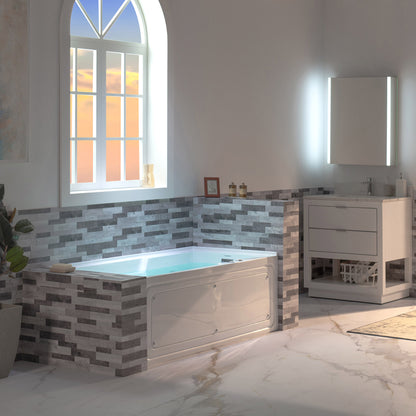 WOODBRIDGE BS6030R - 60"x 30"x 21-5/8" Alcove Rectangular Whirlpool Tub with Right Drain, CHROME Pop-Up Drain AND Inline Heater Included