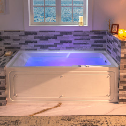 WOODBRIDGE BS6030R - 60"x 30"x 21-5/8" Alcove Rectangular Whirlpool Tub with Right Drain, CHROME Pop-Up Drain AND Inline Heater Included